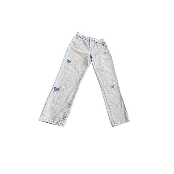 SHEIN ICON Heart embroidered Print Straight Leg Boyfriend jeans size M - Picture 1 of 10